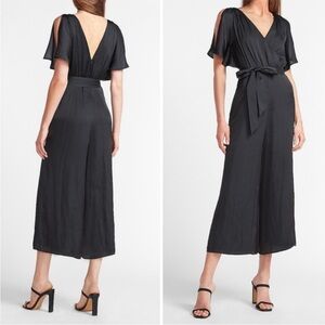 Nwt Express Black Satin Flutter Sleeve Wide Leg Jumpsuit